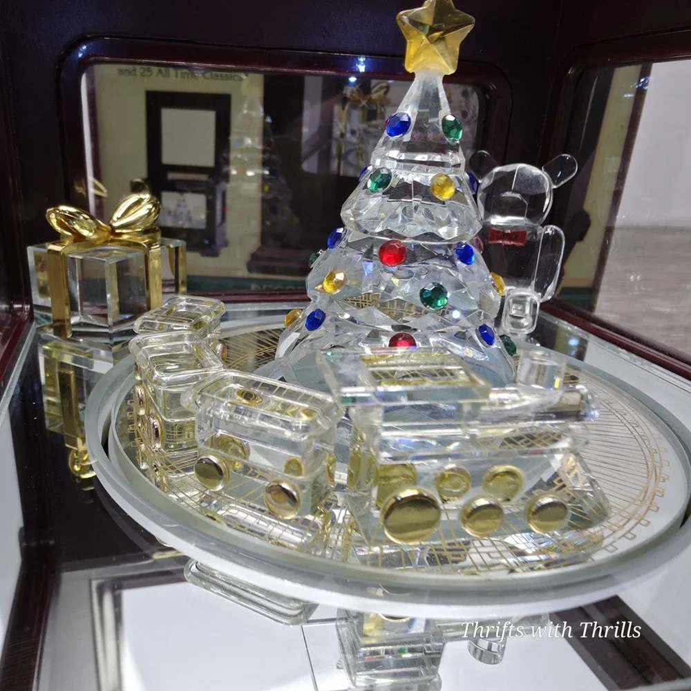 Vintage Crystal Showcase Holiday Music Box With Moving Train, Music, And Lights